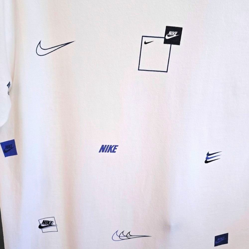 Nike All Over Graphic Tee Mens Sportswear Shirt Large L White Multi Swoosh Print